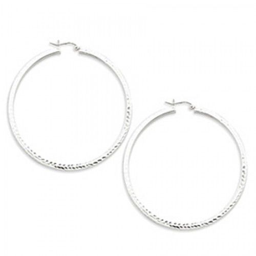 Sterling Silver Diamond Cut Square Tube Ribbed Hoop Earrings - 3mm X 60mm