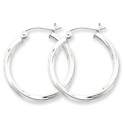 Twisted Round Earrings - Hoop in Sterling Silver - Notched with Hinge
