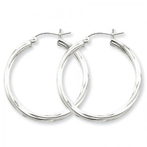 Twisted Round Earrings - Hoop in Sterling Silver - Post with Hinge - Graceful