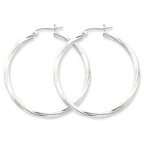 Twisted Round Earrings - Hoop in Sterling Silver - Hinge with Post - Ideal