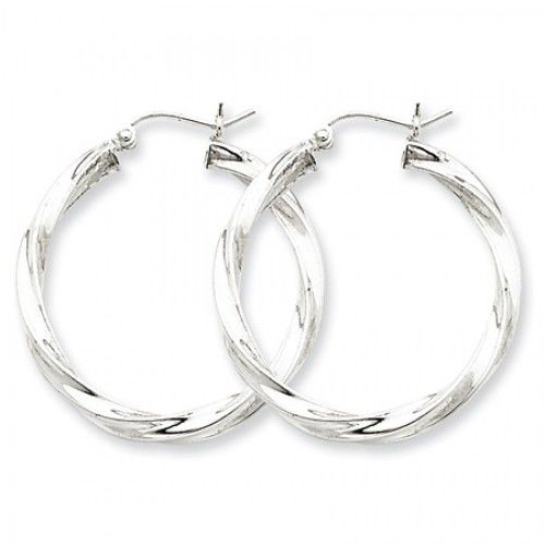 Twisted Round Earrings - Hoop in Sterling Silver - Post W/ Hinge - Superb