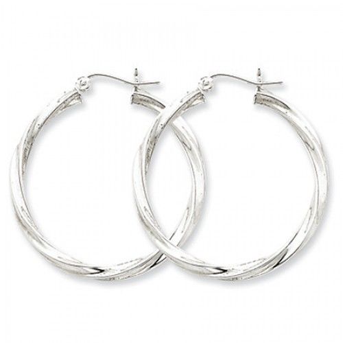 Twisted Round Earrings - Hoop in Sterling Silver - Notched W/ Hinge - Wonderful