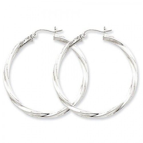 Twisted Round Earrings - Hoop in Sterling Silver - Hinge W/ Post - Alluring