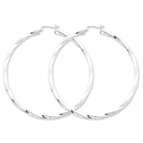 Twisted Round Earrings - Hoop in Sterling Silver - Hinge with Post - Pleasant
