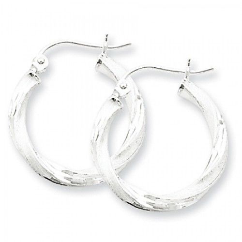 Twisted Round Earrings - Hoop in Sterling Silver - Hinge W/ Post - Flattering