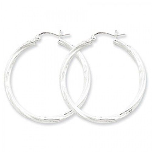 Twisted Round Earrings - Hoop in Sterling Silver - Notched Back - Mesmerizing