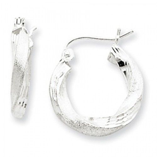 Twisted Round Earrings - Hoop in Sterling Silver - Notched Back - Women