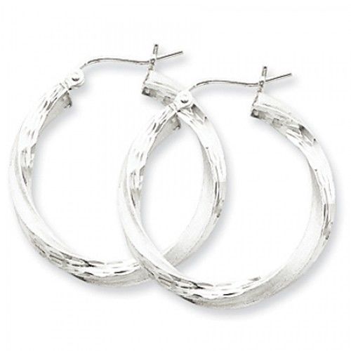 Twisted Round Earrings - Hoop in Sterling Silver - Notched W/ Post - Women