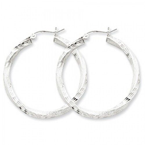 Twisted Round Earrings - Hoop in Sterling Silver - Notched W/ Hinge - Women