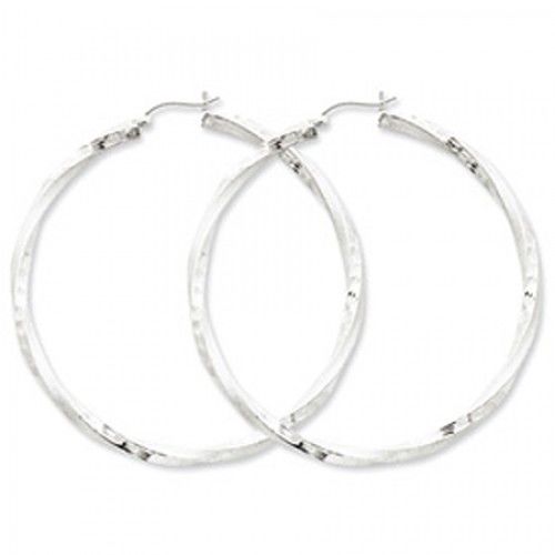 Twisted Round Earrings - Hoop in Sterling Silver - Notched Back - Brilliant