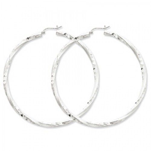 Sterling Silver Diamond Cut Satin Twisted Hoop Earrings - 3mm X 64mm