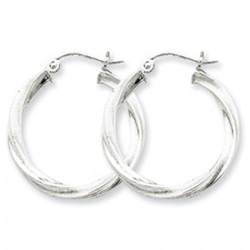 Twisted Round Earrings - Hoop in Sterling Silver - Hinge W/ Post - Dazzling