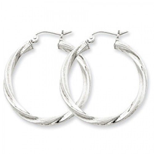 Twisted Round Earrings - Hoop in Sterling Silver - Hinge Back - Women - Cute