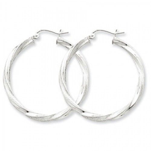 Twisted Round Earrings - Hoop in Sterling Silver - Notched with Hinge - Classy
