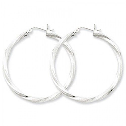 Twisted Round Earrings - Hoop in Sterling Silver - Post with Hinge - Delightful