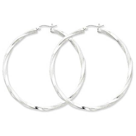 Women'S Sterling Silver Satin Twisted Hoop Earrings - 3mm X 58mm
