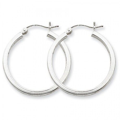 Square Tube Earrings - Hoop in Sterling Silver - Notched with Hinge - Women