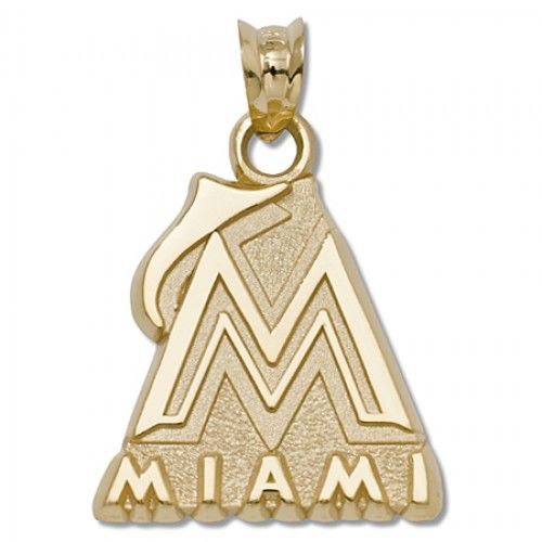 Officially Licensed 14k Yellow Gold Miami Marlins Pendant Logo