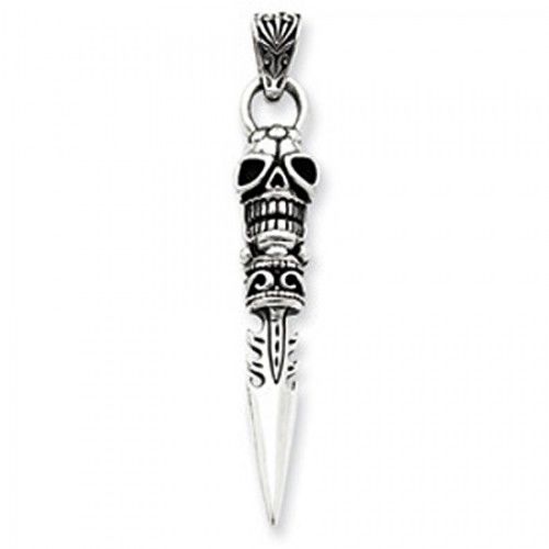 Sterling Silver Tiki Skull Dagger Pendant Dangle