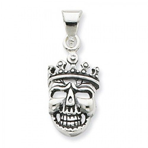 Sterling Silver Antiqued Crowned Skull Pendant Dangle