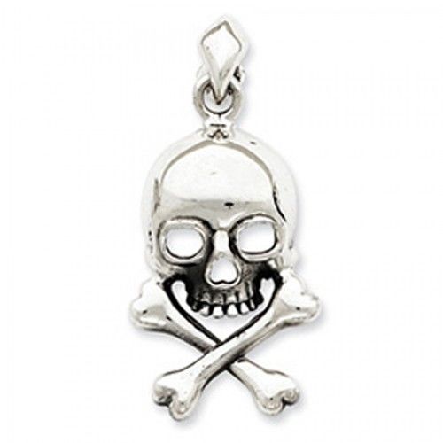 Sterling Silver Classic Skull and Bones Pendant Dangle