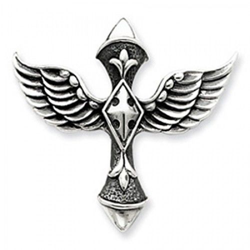 Sterling Silver Cross W/ Wings Pendant Drop