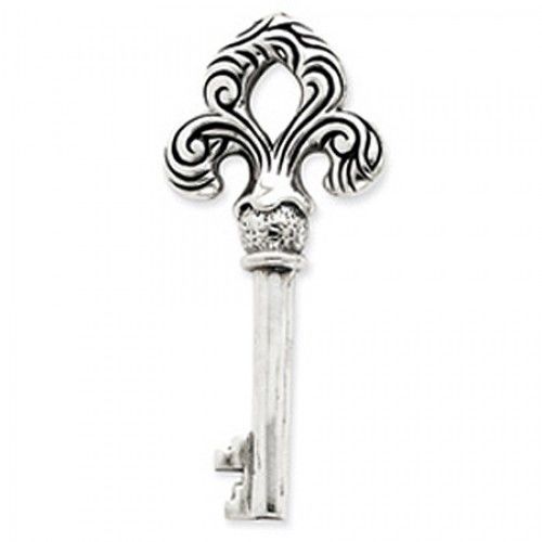 Sterling Silver Fleur De Lis Key Pendant Drop
