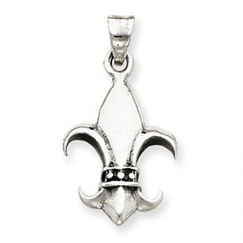 Sterling Silver Antique Finish Dangle Ornate Fleur De Lis Pendant
