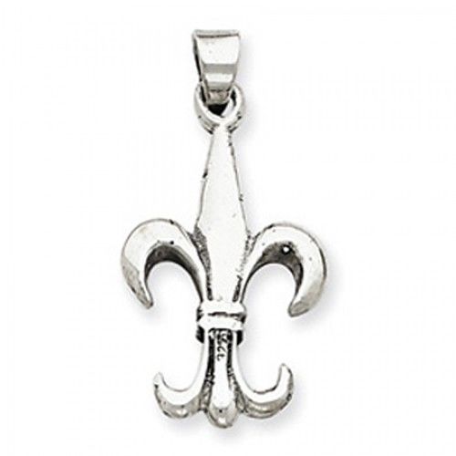 Sterling Silver Polished Finish Dangle Classic Fleur De Lis Pendant