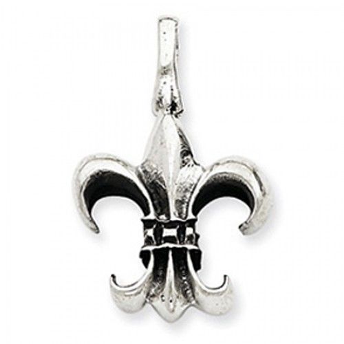 Sterling Silver Antique Finish Drop Simple Fleur De Lis Pendant