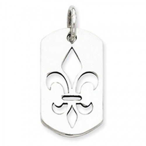 Sterling Silver Polished Finish Drop Cutout Fleur De Lis Pendant