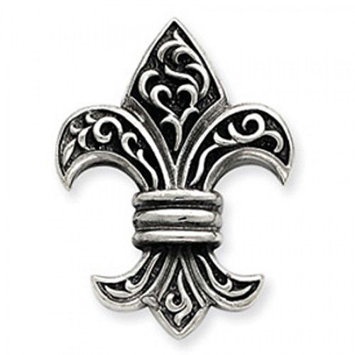 Sterling Silver Antique Finish Drop Gothic Fleur De Lis Pendant