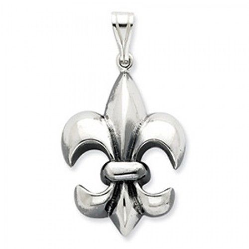 Sterling Silver Polished Finish Drop Classy Fleur De Lis Pendant