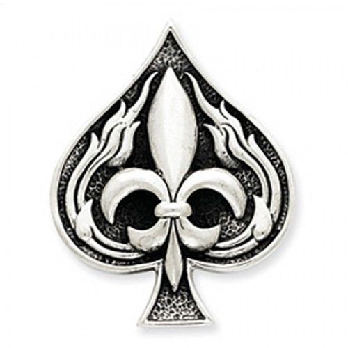 Sterling Silver Antique Finish Drop Spade Fleur De Lis Pendant