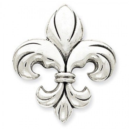 Sterling Silver Antique Finish Drop Plump Fleur De Lis Pendant