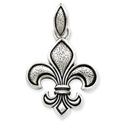 Sterling Silver Antique Finish Dangle Outlined Fleur De Lis Pendant
