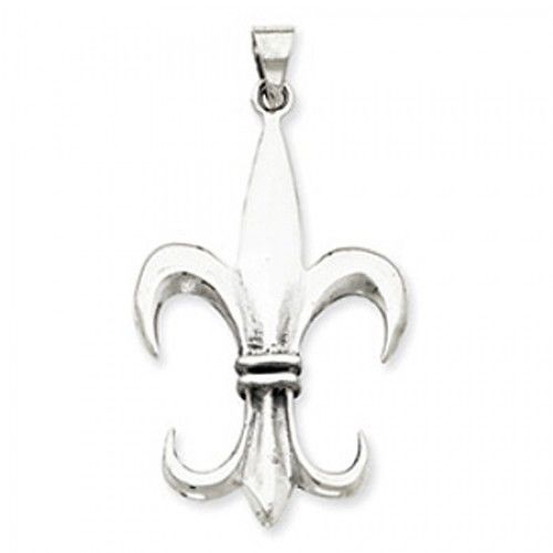 Sterling Silver Polished Finish Dangle Thin Fleur De Lis Pendant