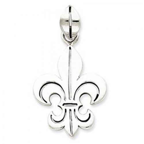 Sterling Silver Polished Finish Dangle Inner Outline Fleur De Lis Pendant