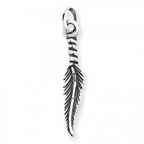 Feather Charm in Sterling Silver - Glossy Polish - Radiant - Unisex Adult