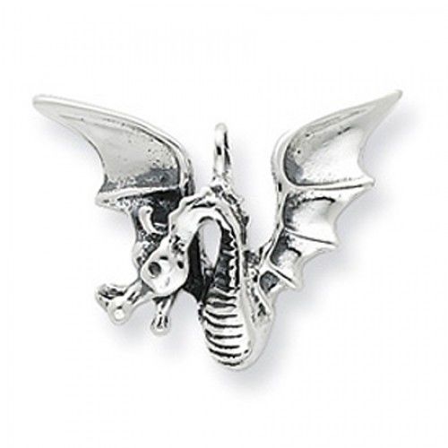 Sterling Silver Antique Drop Flying Dragon Pendant