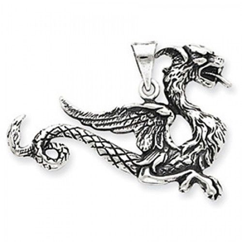 Dragon Charm in Sterling Silver - Glossy Finish - Shapely - Unisex Adult