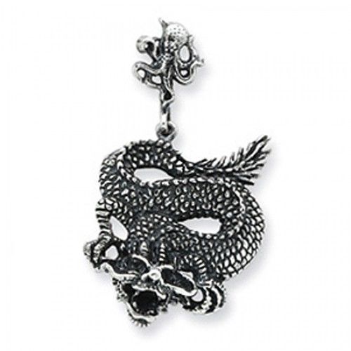 Dragon Charm in Sterling Silver - Polished Finish - Splendid - Unisex Adult