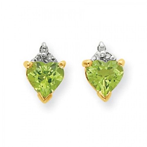 Heart Earrings - Peridot & Diamond in 14kt Yellow Gold - Friction Back - Great