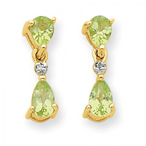 Peridot & Diamond Earrings in 14kt Yellow Gold - Pressure Backs - Oval Shape