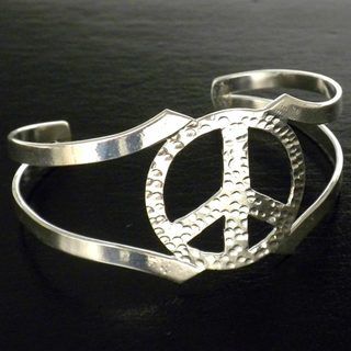 Silver Overlay Cuff Peace Bracelet (Mexico)