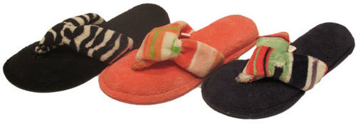 Terry Cloth Flip Flop Slippers w/ Patterned Upper Case Pack 36