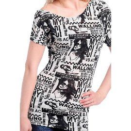 Black And White Stylish Back Print Tunic Shirt Size