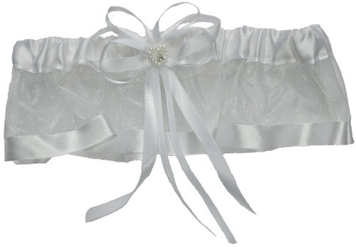 White Satin Garter with Ruffle and Bow