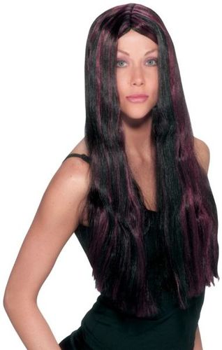 Striped Costume Wig- Black and Burgundy