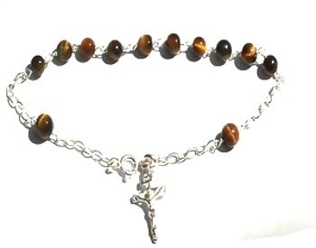 Sterling Silver Tiger Eye Rosary Bracelet With Crucifix